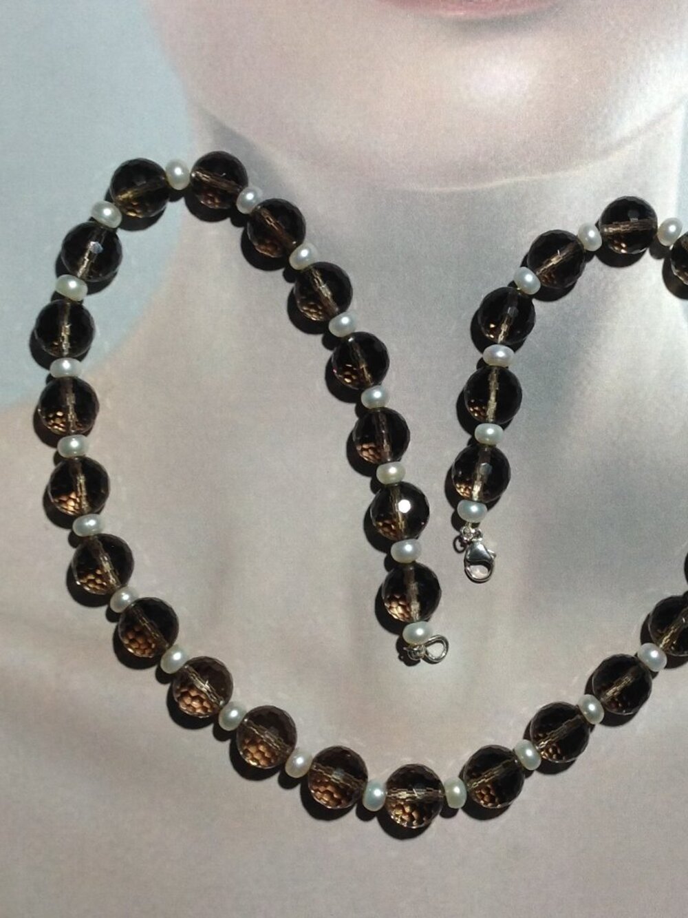 Faceted Smoky Quartz Beads and Freshwater Pearl Necklace.